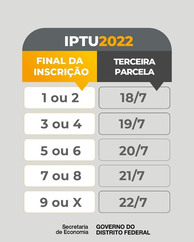 Calendário IPTU 2022 | Arte: Seec-DF