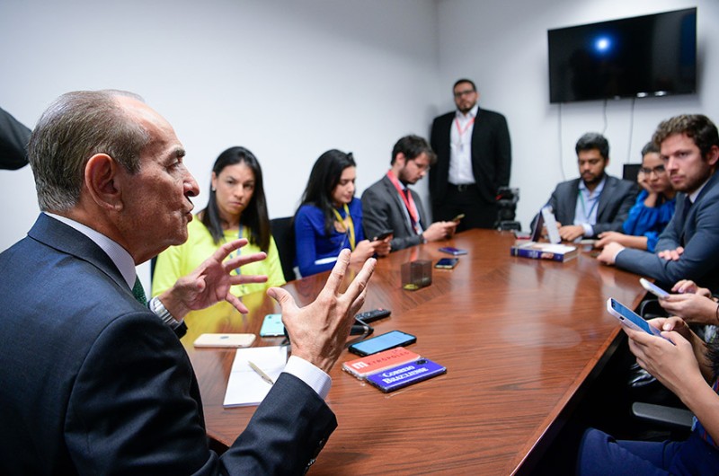 Marcelo Castro em entrevista coletiva nesta terça, depois de reunir-se com Pacheco - Pedro França/Agência Senado