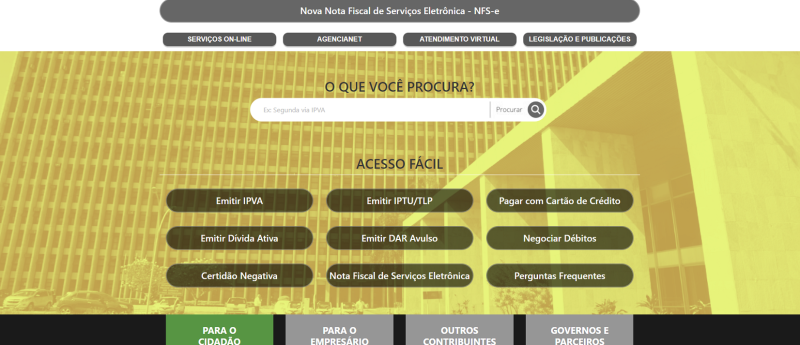 O contribuinte emitirá a NFS-e por meio das páginas de internet, em aba específica para este fim, a ser divulgada, individualizada, no Sistema, ou em lote no site da Secretaria de Fazenda | Foto: Reprodução site Sefaz