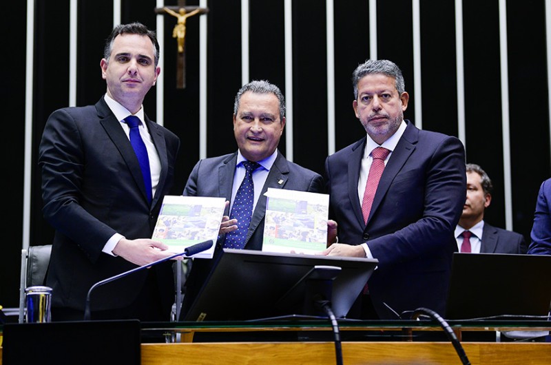 Rui Costa (C) entregou a mensagem do presidente Lula a Rodrigo Pacheco e Arthur Lira - Pedro França/Agência Senado