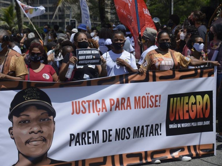 Ato em memória do congolês Moïse Kabagambe realizado no Rio de Janeiro - (Foto: Tomaz Silva/Agência Brasil)